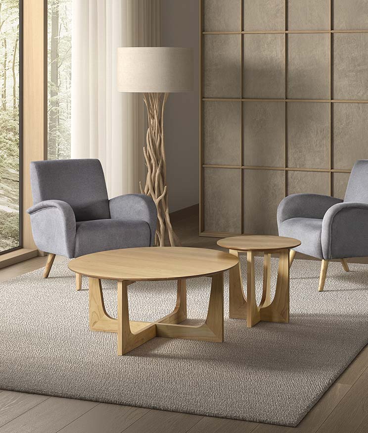 Set de mesas centro nido en madera de nogal con diseño orgánico y patas cónicas, ideal para salones de estilo contemporáneo – Boutique Interiorismo