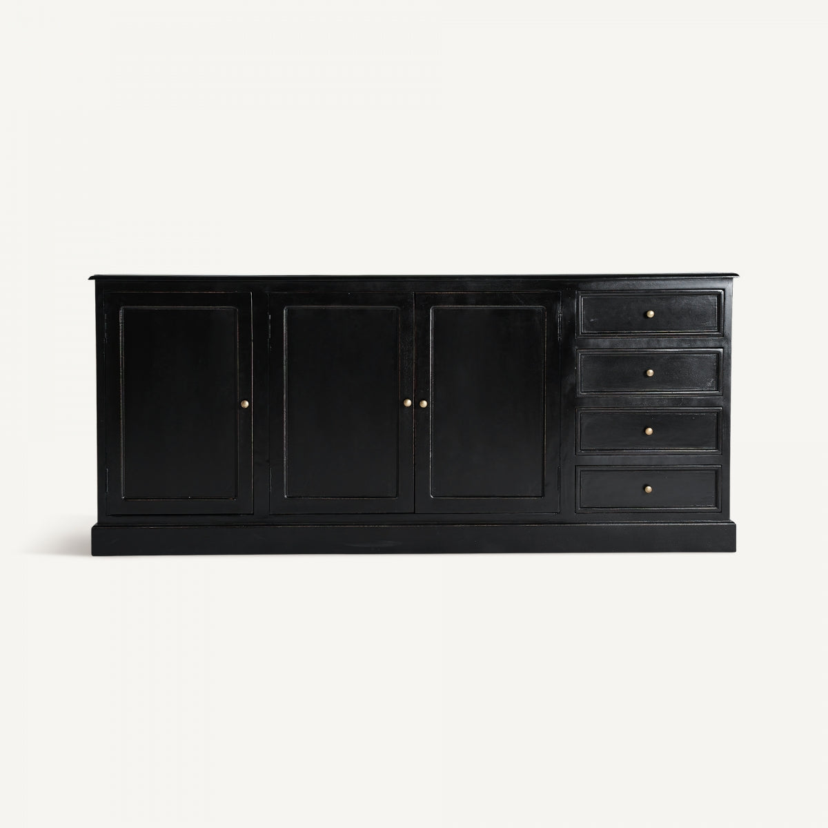 Vista frontal del buffet modular Zenica en madera de mango y acabado negro mate.