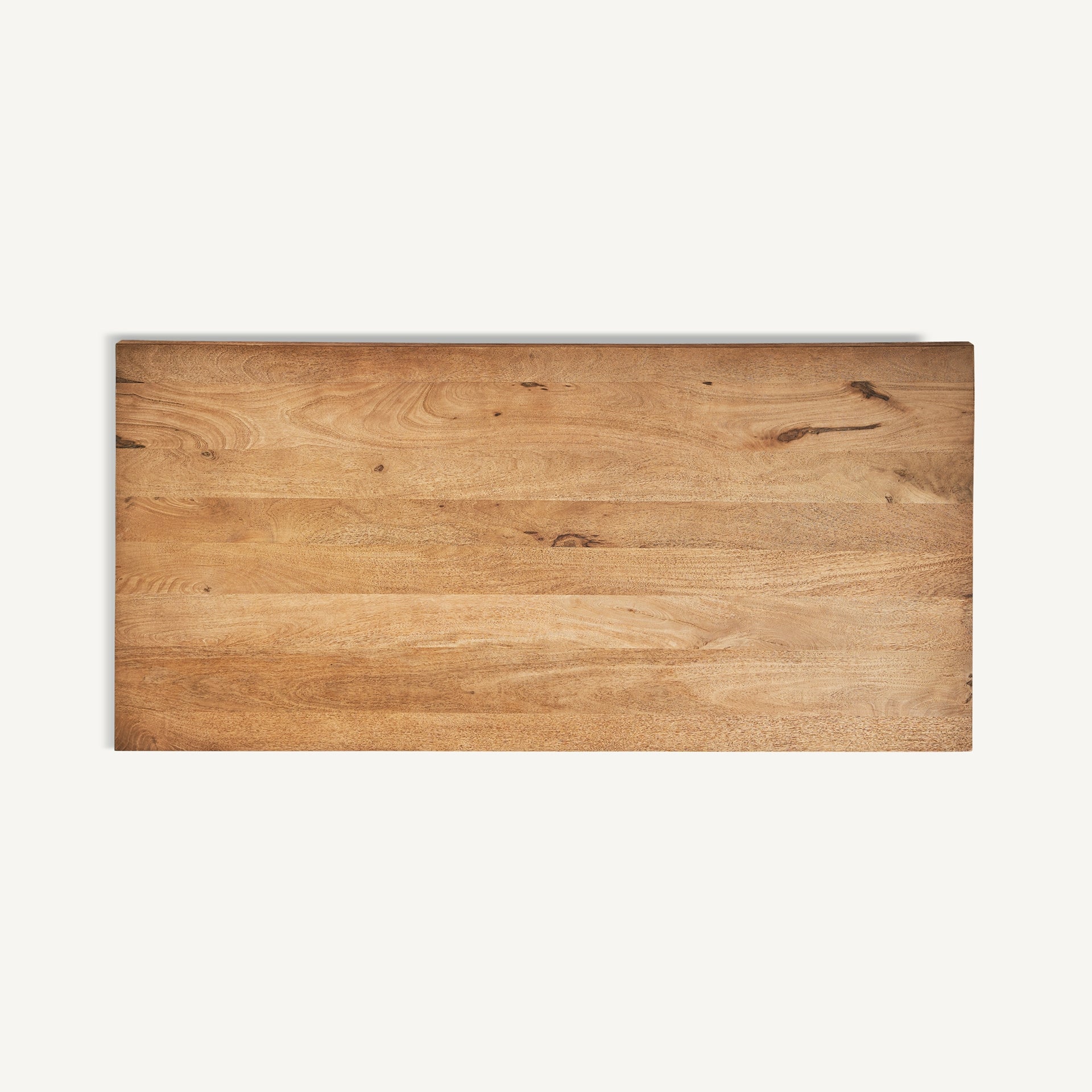 Vista superior del tablero de la mesa Gard en madera de mango con vetas naturales y forma rectangular, VICAL boutique interiorismo