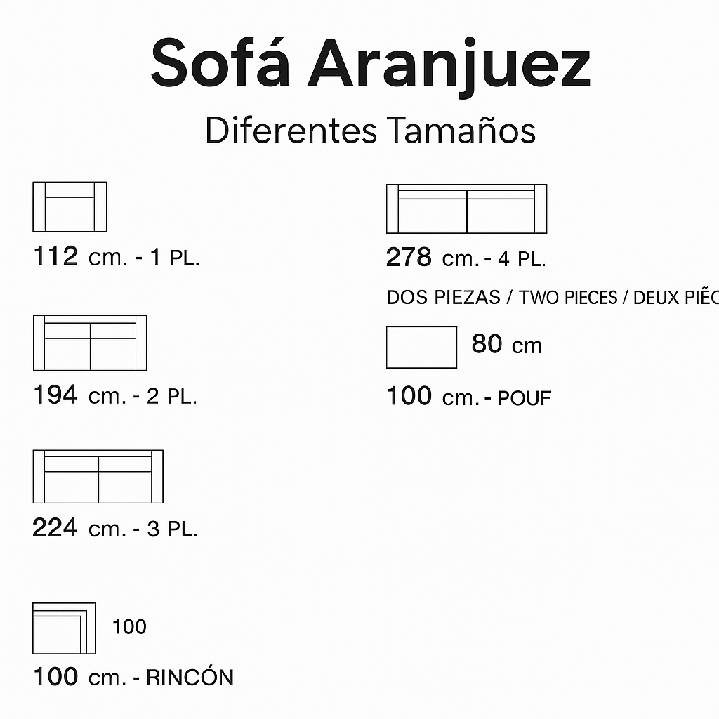 Medidas del sofá Aranjuez, diseño modular con opciones rinconeras, hecho a medida – Boutique Interiorismo.