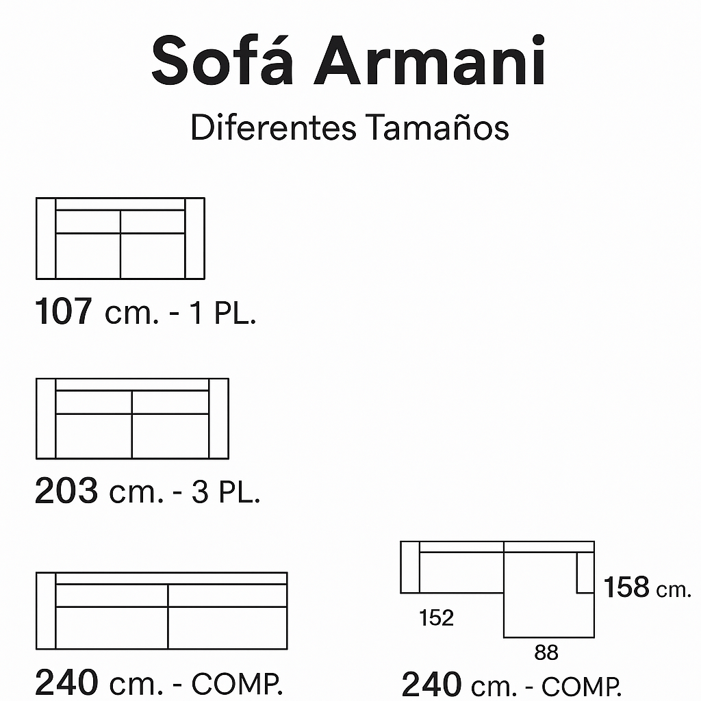 Sofá Armani tapizado en gris, diseño moderno y minimalista, fabricado en España – Boutique Interiorismo.