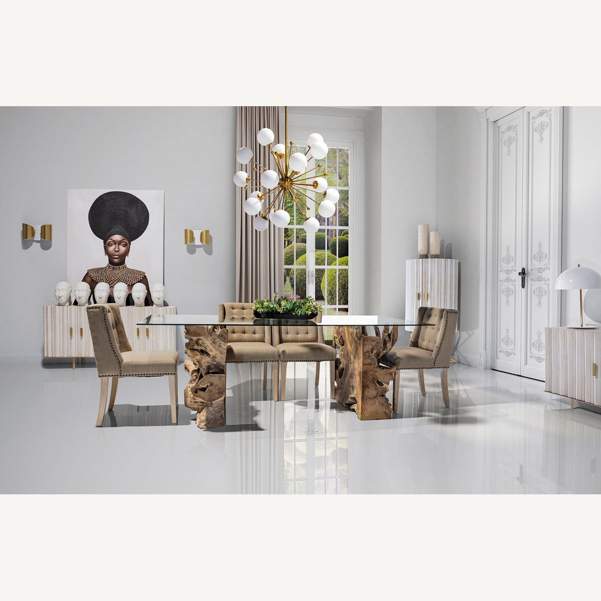 Aparador LURE de madera con acabado dorado, estilo clásico renovado para espacios elegantes
