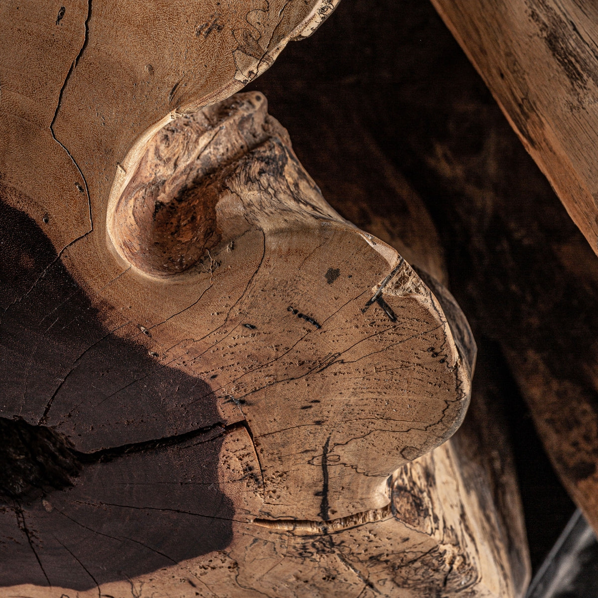 Primer plano de la superficie del banco mostrando la textura lijada de la madera, ideal para interiores naturales.