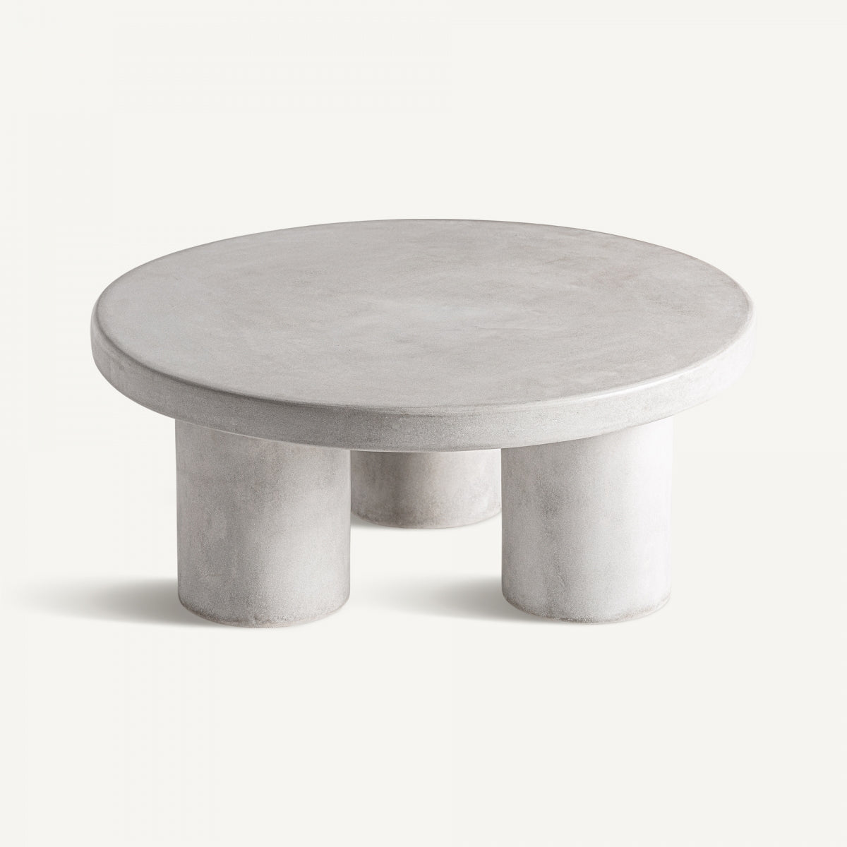 Perspectiva superior de la mesa redonda CLES3 con acabado blanco mate, ideal para interiores contemporáneos