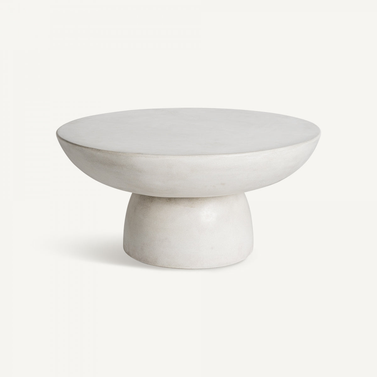 Perspectiva superior de la mesa CLESB mostrando su forma de cuenco invertido sobre pedestal, estilo orgánico moderno