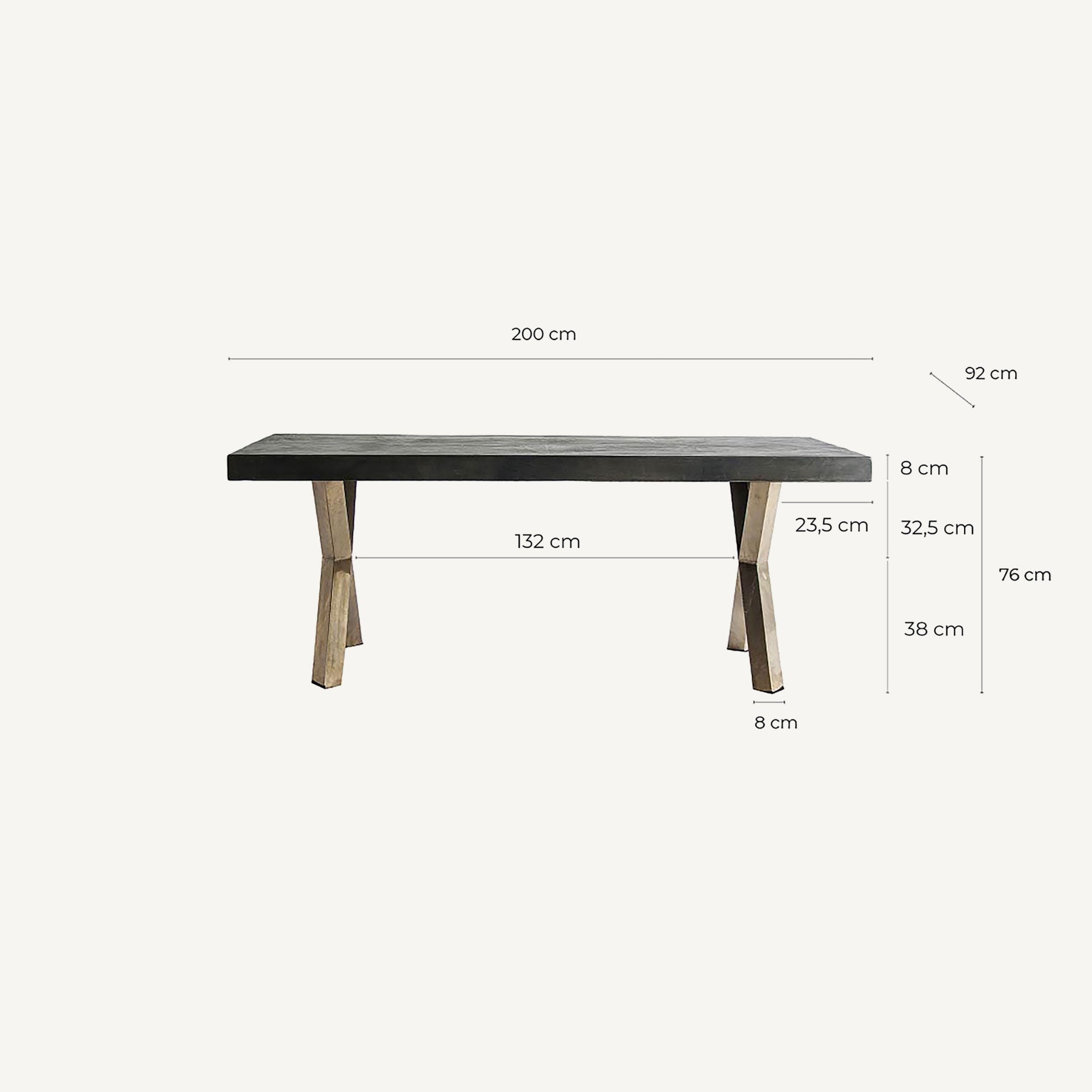 Vista de medidas exactas de la mesa KAPIE en proporciones reales, ideal para diseño técnico