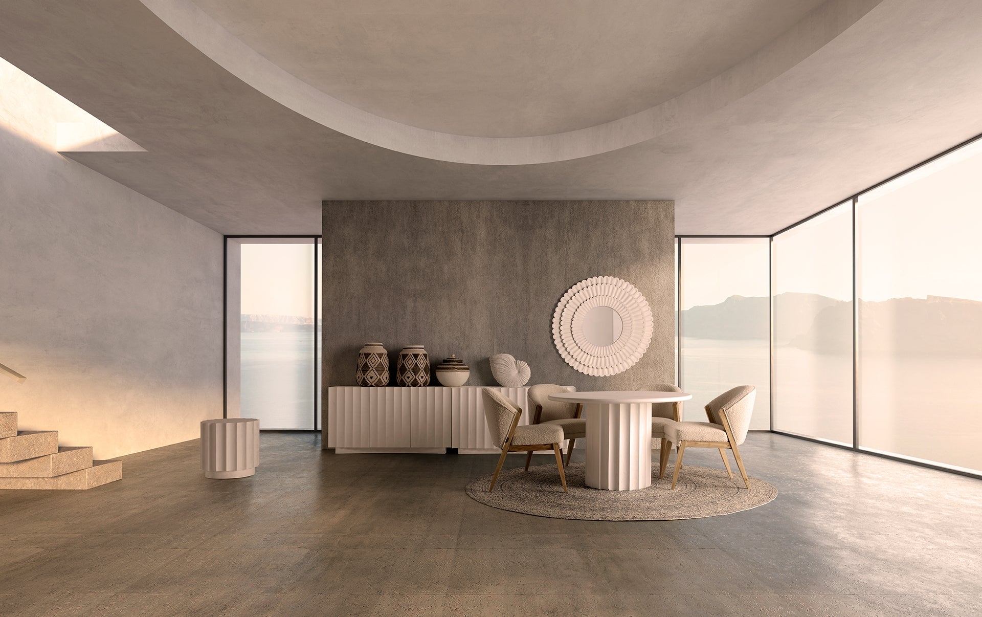 Textura de las puertas acanaladas del aparador MULCEY en primer plano, diseño de líneas verticales con acabado artesanal, boutique interiorismo VICAL