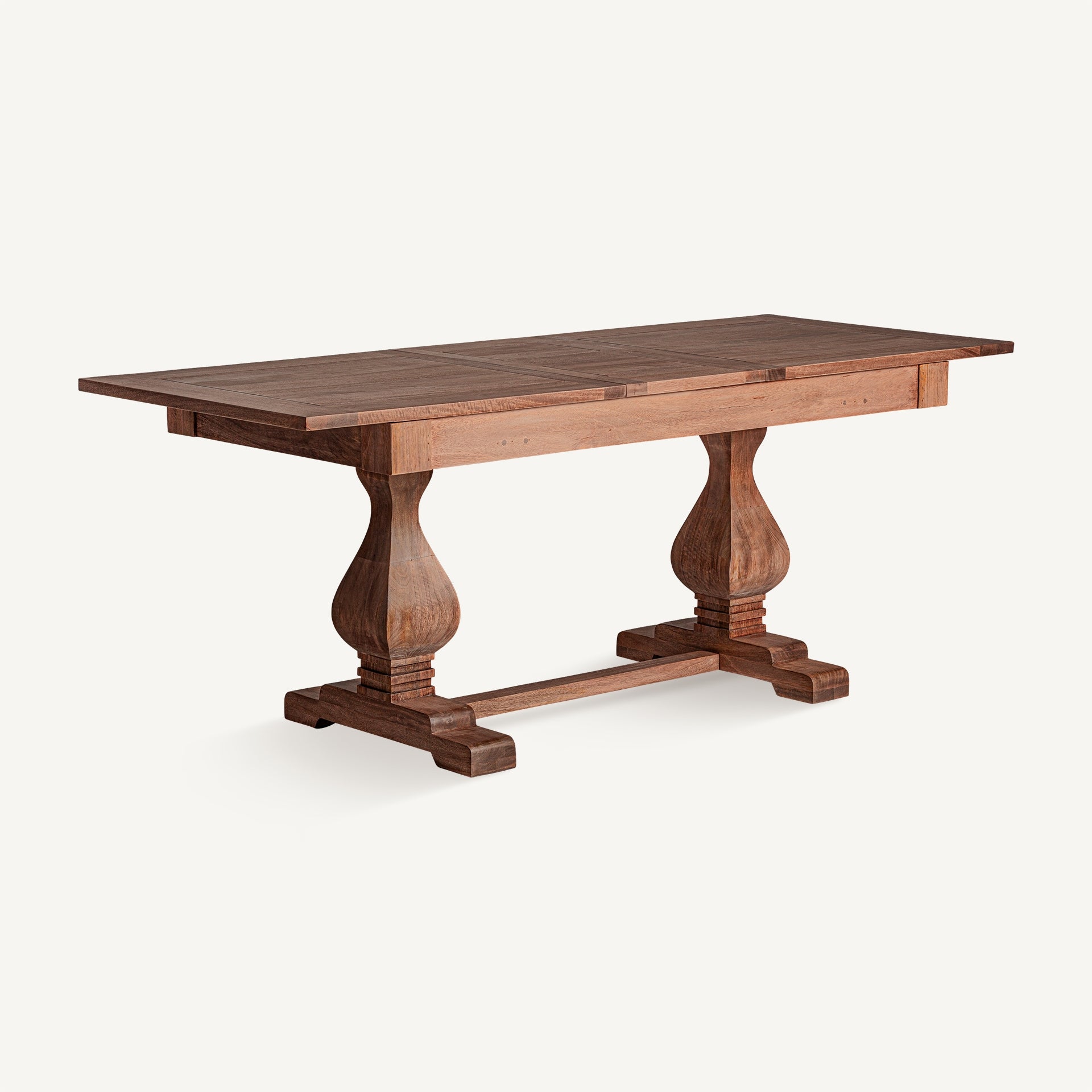 Vista superior del sobre de la mesa Brandet en madera de mango marrón natural, estilo atemporal