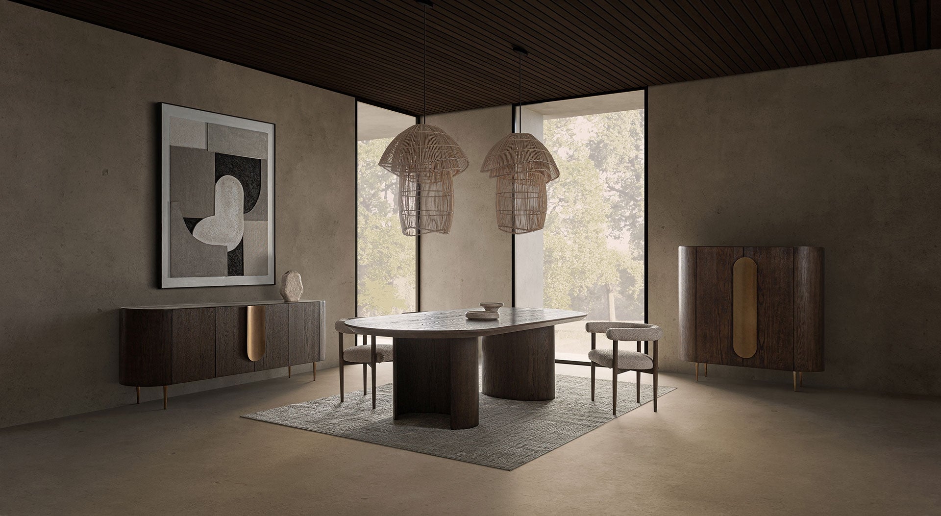 Perfil recto de las patas en madera natural, diseño minimalista de la mesa TREIGNAC