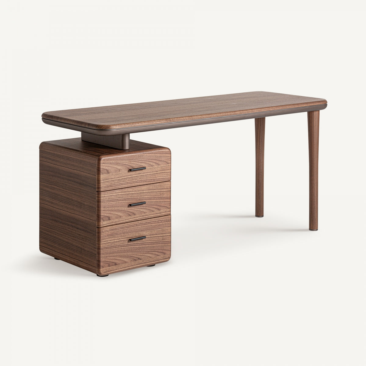 Escritorio con cajonera integrada, diseño geométrico art déco visto en ángulo, ideal para despacho boutique