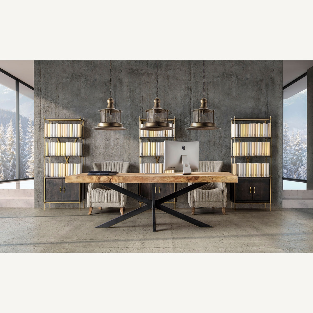 Ambiente decorado con varias estanterías DANTA, estilo industrial elegante de VICAL para oficinas modernas