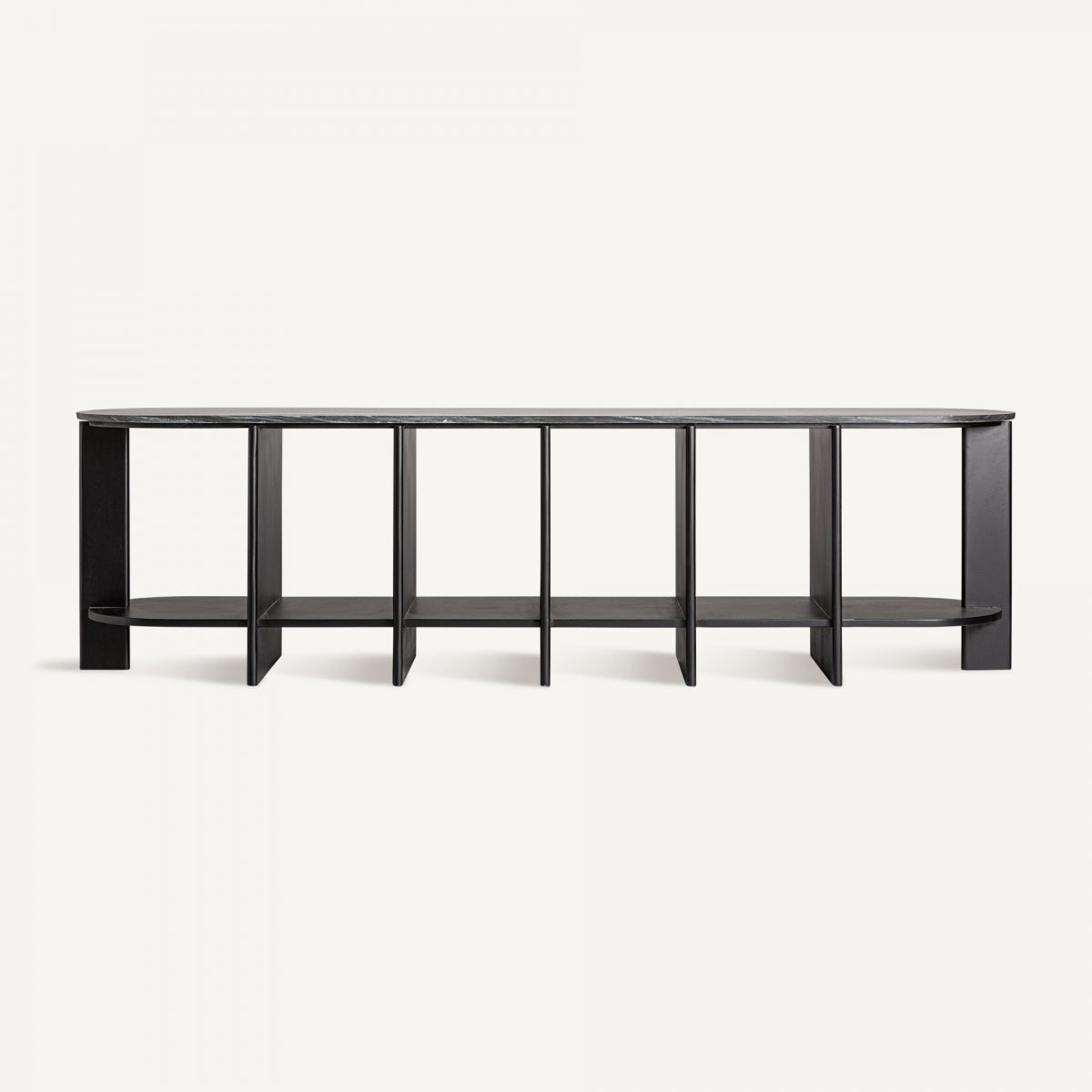 Estantería Nara de diseño moderno en madera negra, estructura abierta con líneas arquitectónicas – VICAL