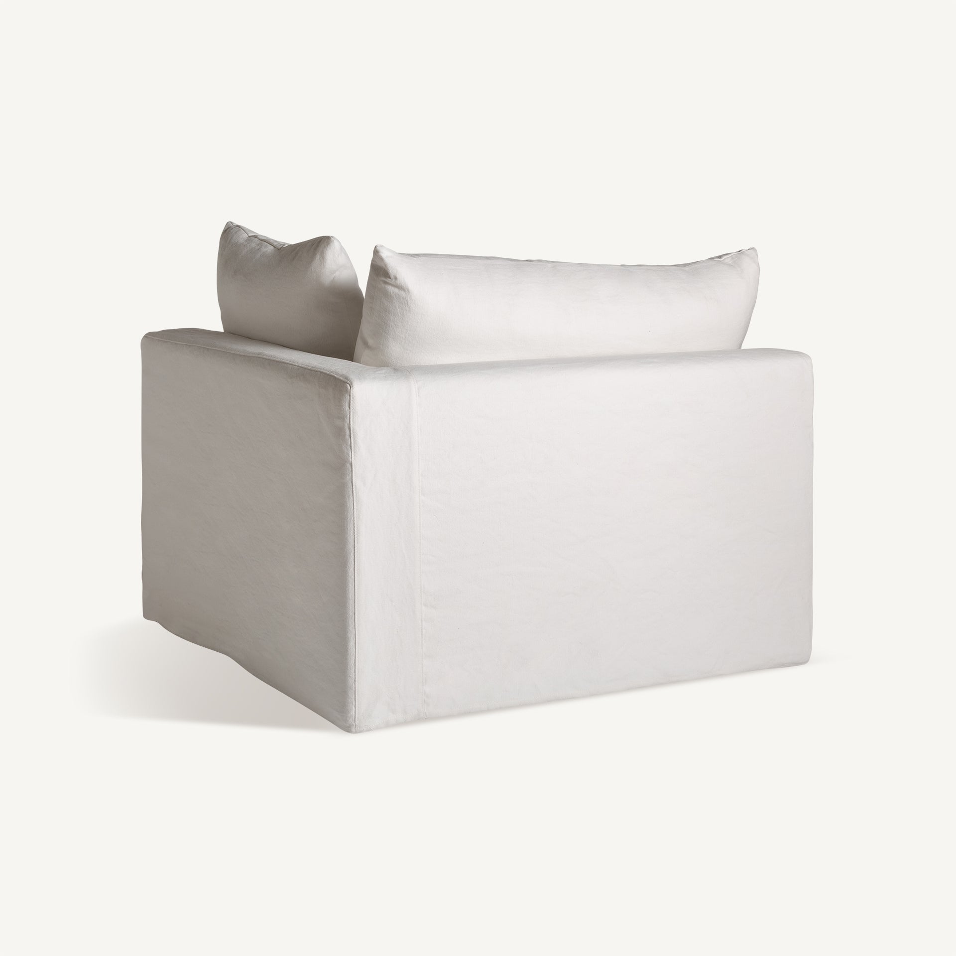 Parte trasera del módulo esquinero Agde, sofá modular blanco con estructura de pino boutique interiorismo vical