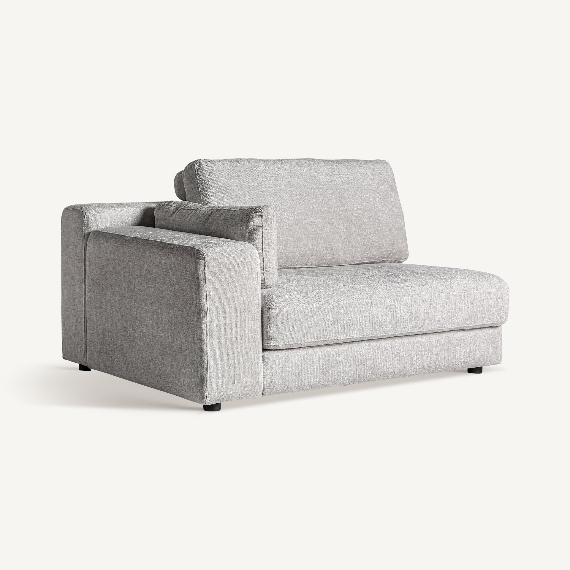 Vista frontal del módulo esquinero Deruta tapizado en blanco roto, estilo minimalista moderno - boutique_interiorismo-vical