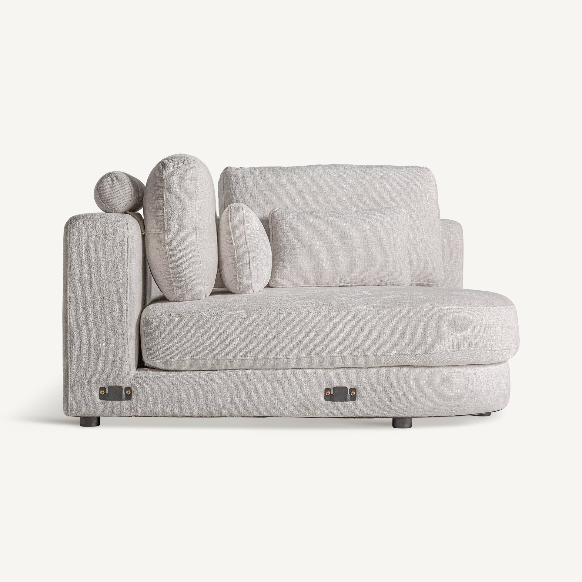 Detalle del respaldo y asiento del módulo esquinero Deruta en poliéster blanco - boutique interiorismo VICAL