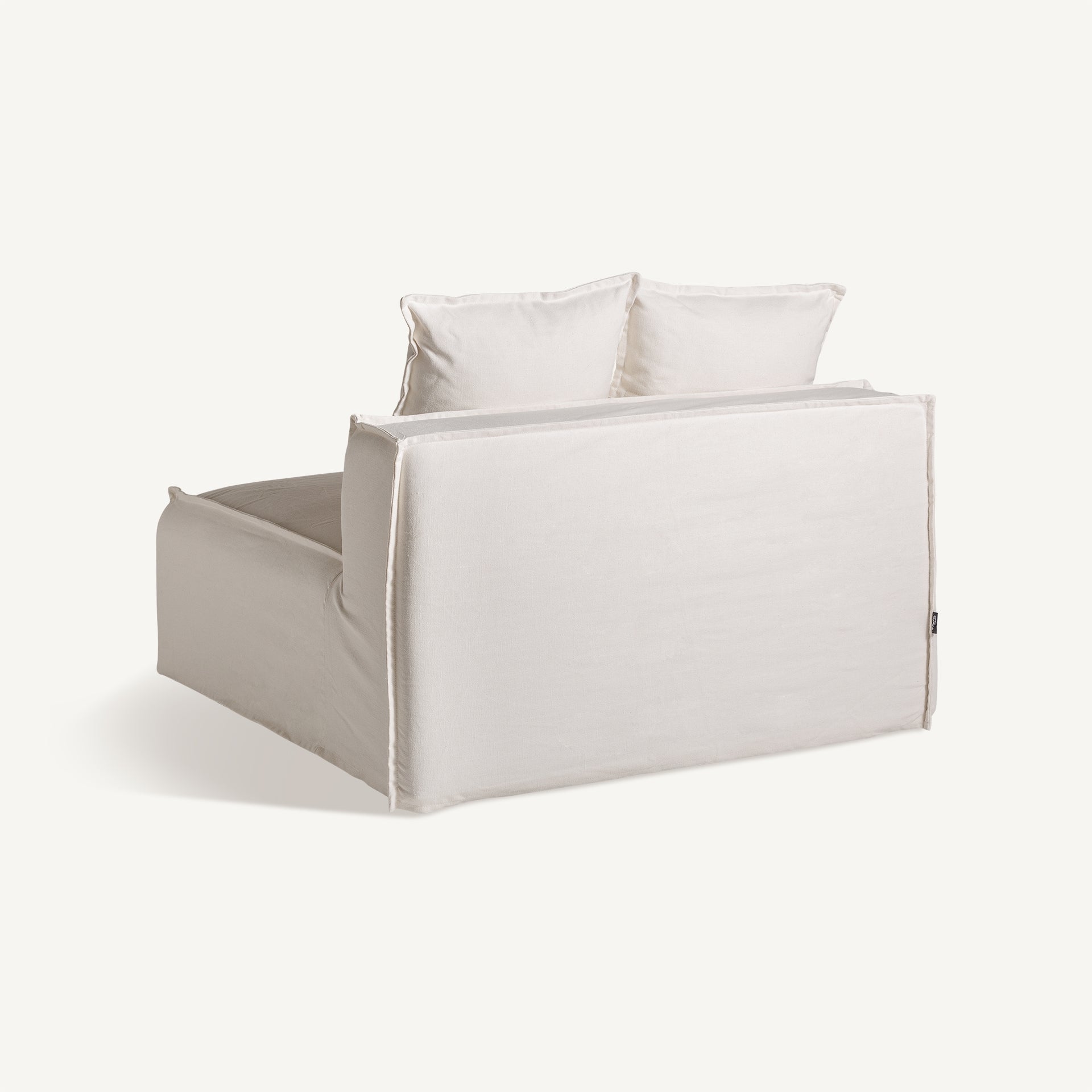 Parte trasera del módulo Virolle, sofá blanco modular desenfundable en lino y algodón boutique interiorismo vical
