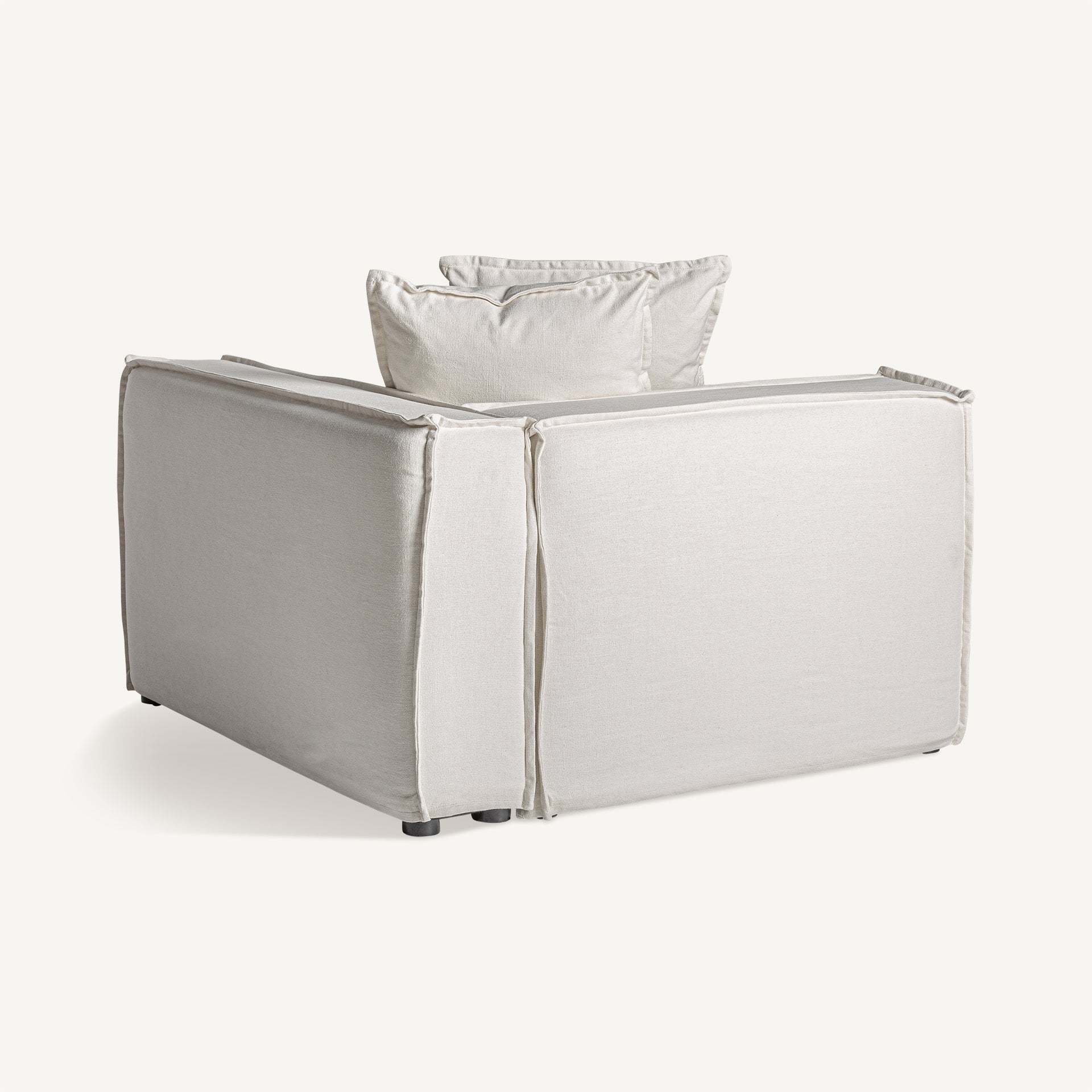 Parte trasera del módulo derecho Virolle, sofá modular colonial en blanco boutique interiorismo vical