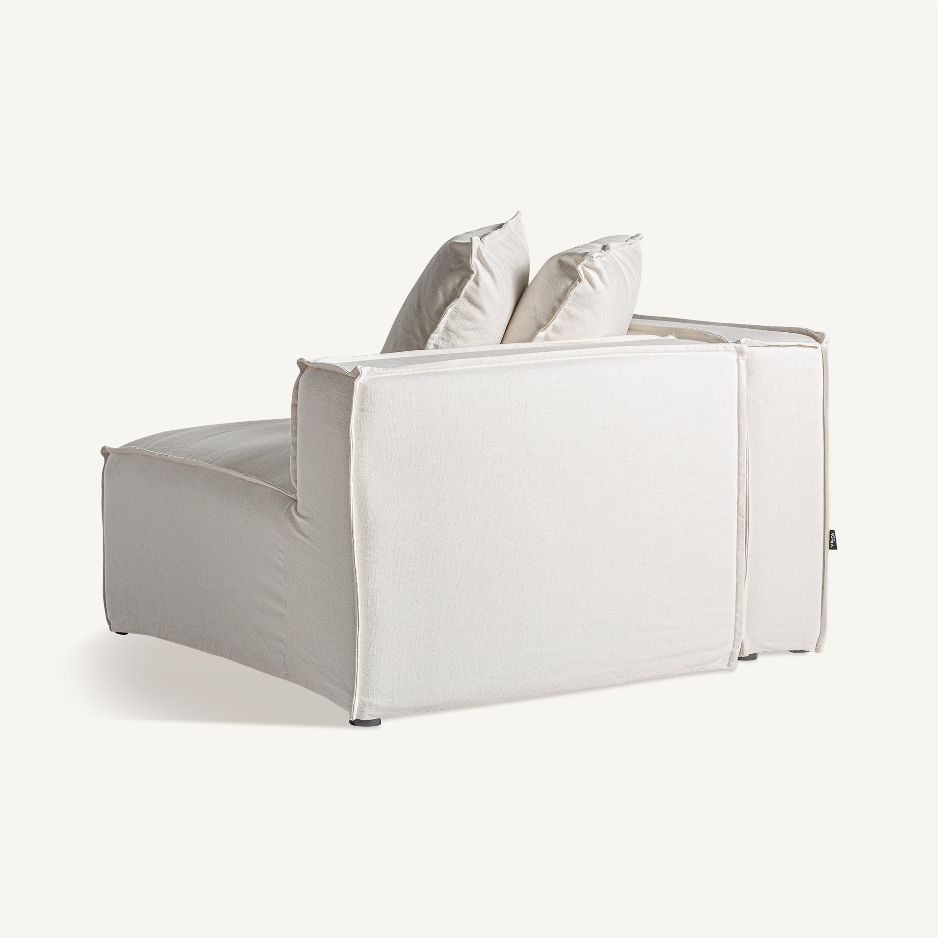 Parte trasera del módulo Virolle izquierdo, sofá modular colonial con tapizado blanco boutique interiorismo vical