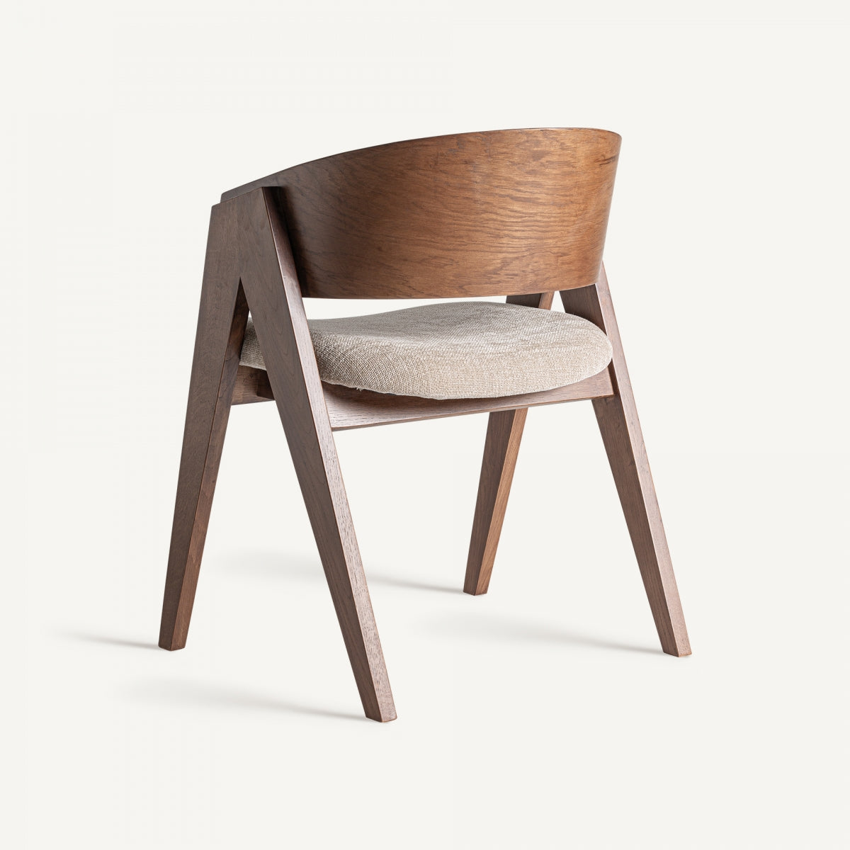vista trasera silla respaldo curvo roble tapizado beige boutique_interiorismo vical