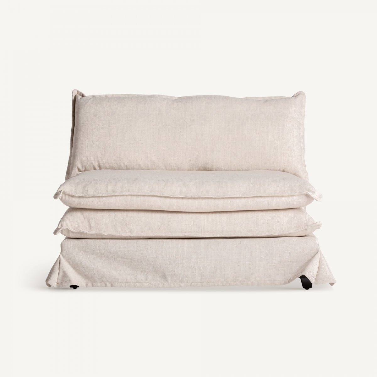 Módulo sillón tapizado en lino beige, vista frontal, estilo rústico natural