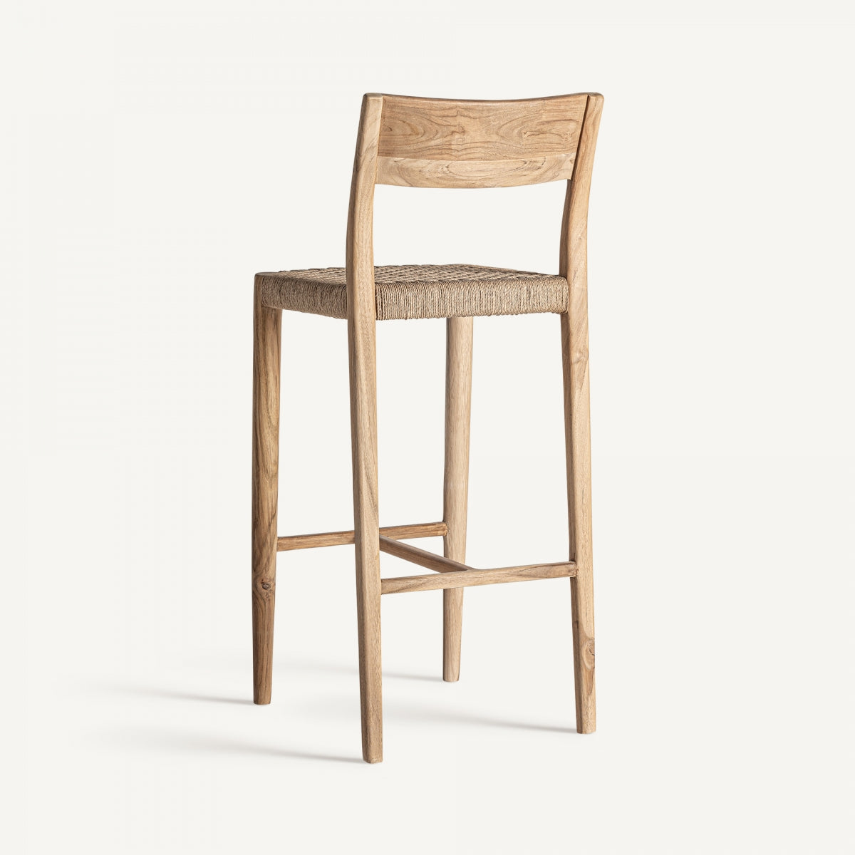Taburete de estilo rústico y nórdico con diseño minimalista en madera natural y fibra vegetal