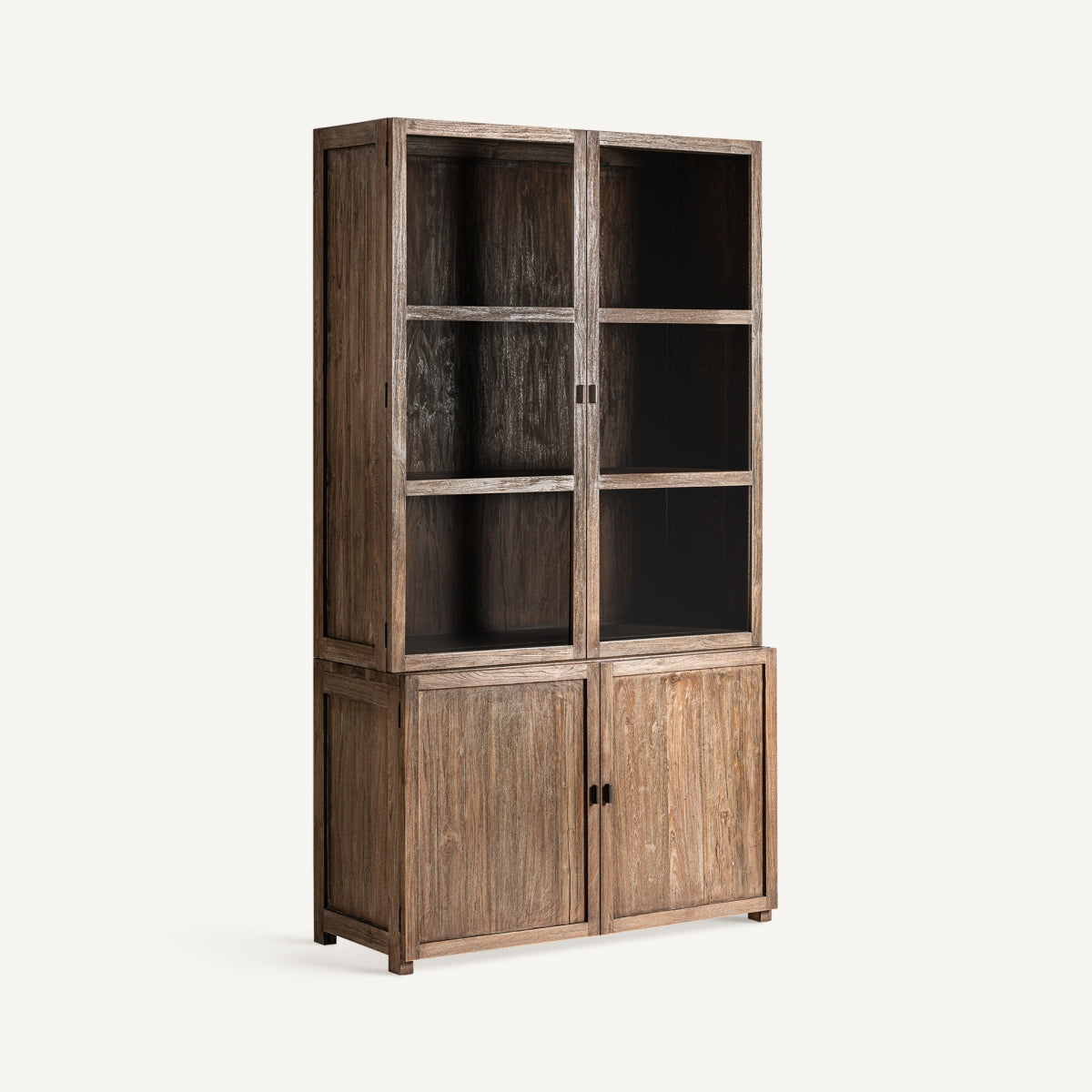 Vitrina de madera natural con puertas de cristal estilo rústico chic para comedor o salón, boutique de interiorismo